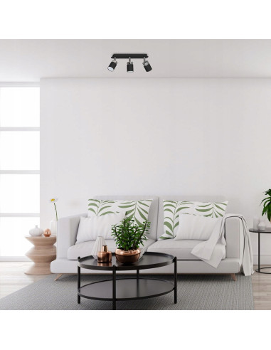 Nowoczesna lampa sufitowa JOKER w czerni z trzema regulowanymi reflektorami do sypialni i holu