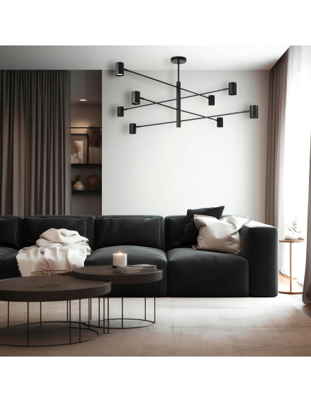 Reflektor sufitowy Snow w kolorze czarnym, nowoczesna lampa wisząca z 8 punktami światła do eleganckiego salonu