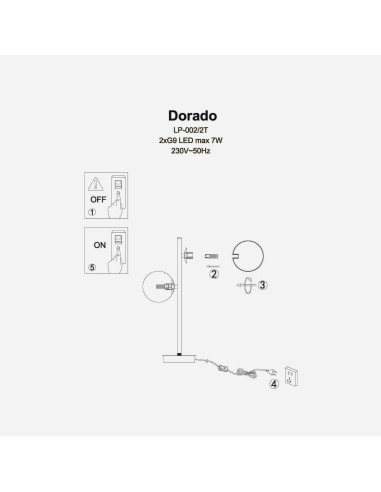 Lampa stojąca DORADO z podwójnym kloszem, eleganckie złote wykończenie, 45 cm - idealna do biura i salonu