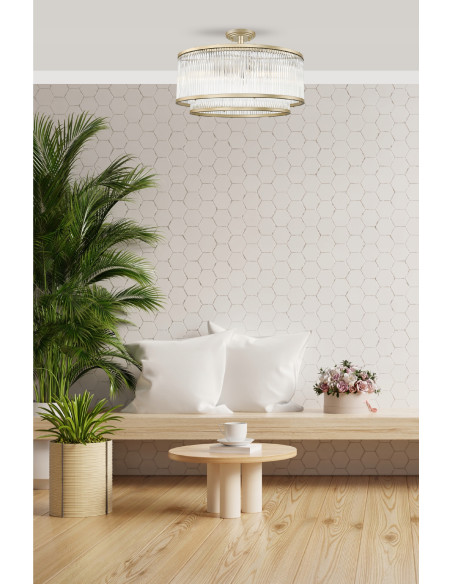 Lampa sufitowa SERGIO w złocie z kryształami – nowoczesny plafon do eleganckich wnętrz marki Zuma Line