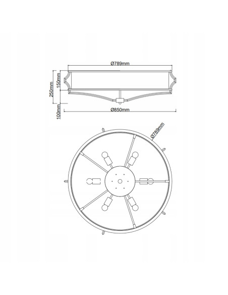 Lampa sufitowa Stesso Gold/Nero L - nowoczesny plafon LED 6-punktowy, eleganckie oświetlenie do jadalni i biura