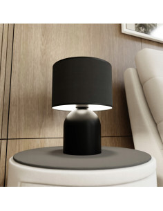 Lampa nocna Aspen z eleganckim czarno-żółtym abażurem - idealna do stylowych wnętrz i wieczornego czytania