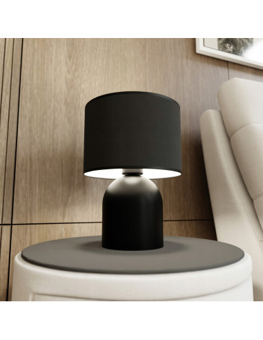 Lampa nocna Aspen z eleganckim czarno-żółtym abażurem - idealna do stylowych wnętrz i wieczornego czytania