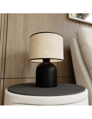 Lampa biurkowa ASPEN z rattanu w czerni - nowoczesny design idealny do biura, salonu i hotelu.