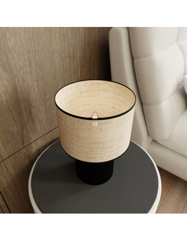 Lampa biurkowa ASPEN z rattanu w czerni - nowoczesny design idealny do biura, salonu i hotelu.