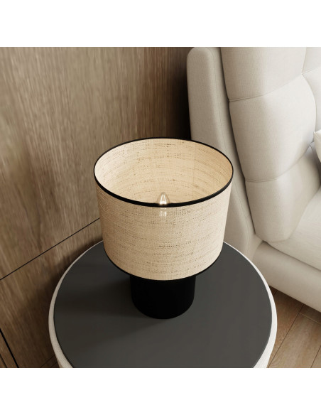 Lampa biurkowa ASPEN z rattanu w czerni - nowoczesny design idealny do biura, salonu i hotelu.