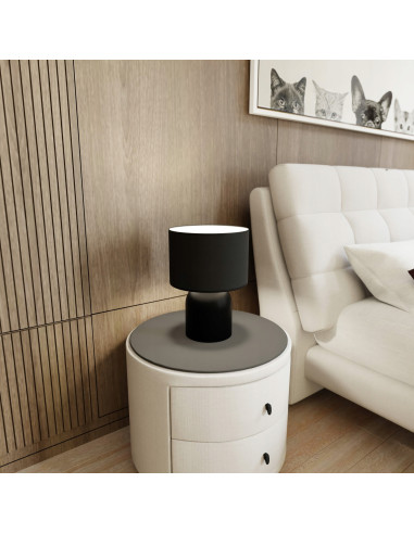 Lampa nocna Aspen z eleganckim czarno-żółtym abażurem - idealna do stylowych wnętrz i wieczornego czytania