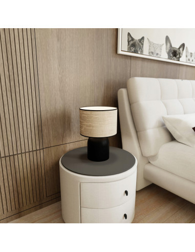 Lampa biurkowa ASPEN z rattanu w czerni - nowoczesny design idealny do biura, salonu i hotelu.