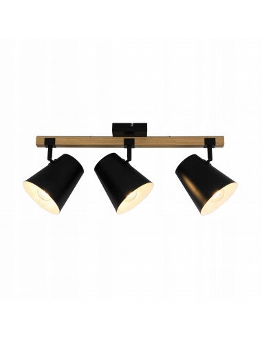 Lampa wisząca ELTI P22077-3TU z drewnem - Klasyczny reflektor E27 w eleganckim czarnym kolorze