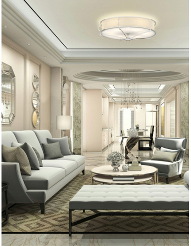 Luksusowy Plafon Okrągły Stesso PL Cromo M z Białym Kloszem w Stylu Retro - Elegancki Żyrandol do Wnętrz