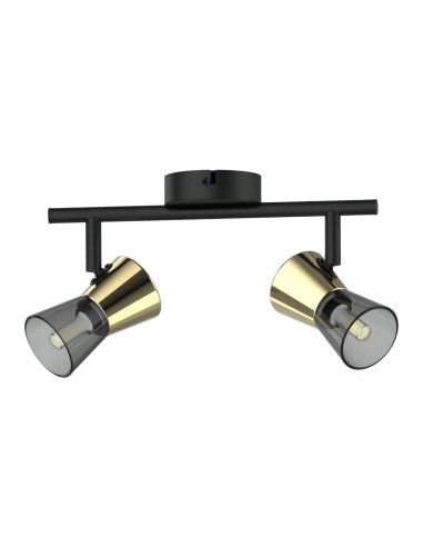 Lampa sufitowa CENTO z dymionym szkłem i złotymi detalami, nowoczesny reflektor do eleganckich wnętrz.