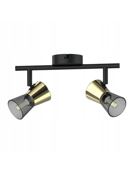 Lampa sufitowa CENTO z dymionym szkłem i złotymi detalami, nowoczesny reflektor do eleganckich wnętrz.