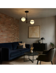 Lampa sufitowa Dorado Ring 2 – Nowoczesny plafon z białymi kloszami w eleganckim czarnym wykończeniu E14 2