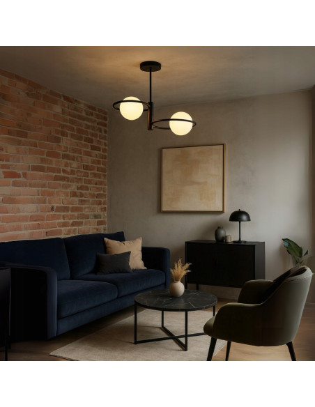 Lampa sufitowa Dorado Ring 2 – Nowoczesny plafon z białymi kloszami w eleganckim czarnym wykończeniu E14