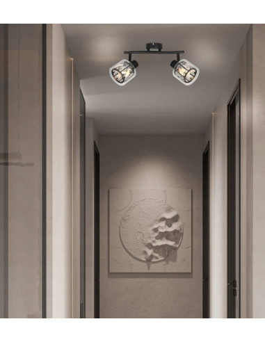 Lampa sufitowa Elmo z podwójnym reflektorem kryształowym w kolorze czarnym – elegancka i stylowa dekoracja wnętrz