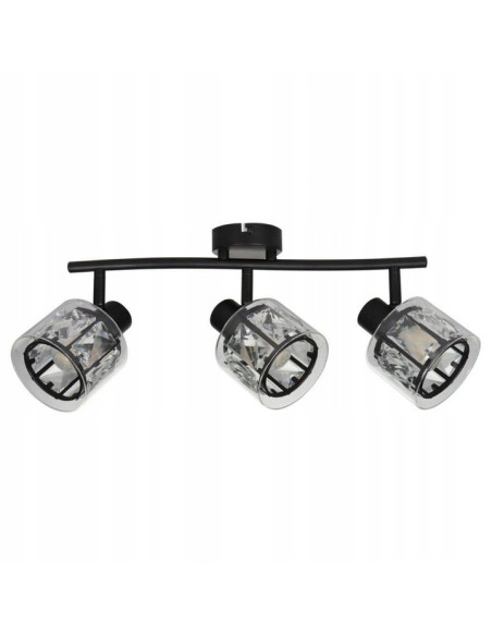 Elegancki plafon ELMO w czerni z kryształową regulacją - nowoczesna lampa sufitowa 3-punktowa do korytarza i salonu