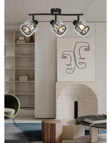 Elegancki plafon ELMO w czerni z kryształową regulacją - nowoczesna lampa sufitowa 3-punktowa do korytarza i salonu