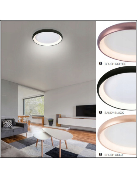 Plafon LED ANTONIO CCT w złotej ramie – eleganckie oświetlenie do nowoczesnych wnętrz z regulacją barwy światła