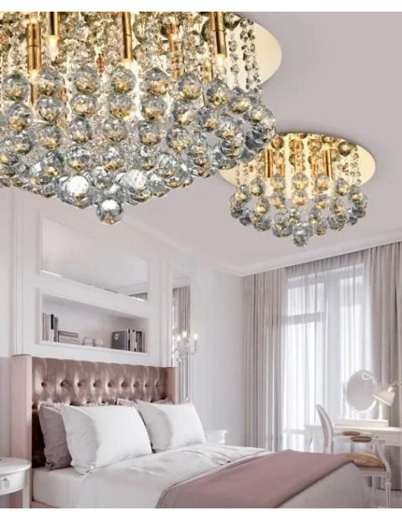 Plafon kryształowy BOLLA 38 cm w złotym wykończeniu – eleganckie oświetlenie do salonu i garderoby w stylu glamour