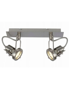 Reflektor sufitowy FIJI z ruchomymi głowicami, 2 źródła światła GU10, metalowy, srebrny, idealny do korytarzy i schodów