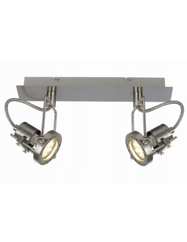 Reflektor sufitowy FIJI z ruchomymi głowicami, 2 źródła światła GU10, metalowy, srebrny, idealny do korytarzy i schodów