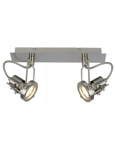 Reflektor sufitowy FIJI z ruchomymi głowicami, 2 źródła światła GU10, metalowy, srebrny, idealny do korytarzy i schodów