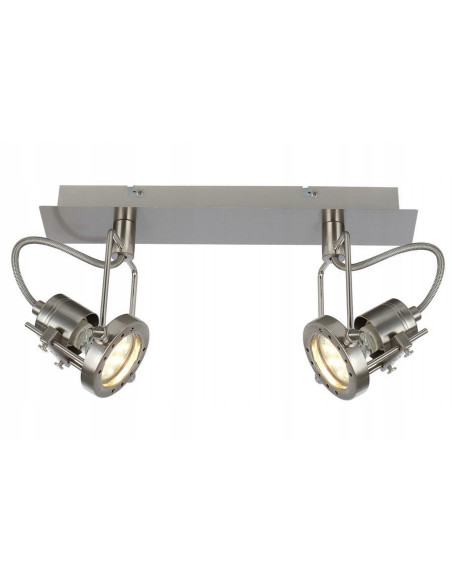 Reflektor sufitowy FIJI z ruchomymi głowicami, 2 źródła światła GU10, metalowy, srebrny, idealny do korytarzy i schodów