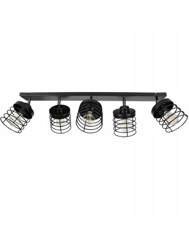 Lampa sufitowa RASTI 5-punktowa w stylu loftowym, metalowy klosz, biało-czarna do pokoju młodzieżowego i innych wnętrz.