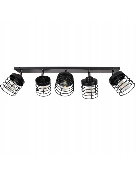 Lampa sufitowa RASTI 5-punktowa w stylu loftowym, metalowy klosz, biało-czarna do pokoju młodzieżowego i innych wnętrz.