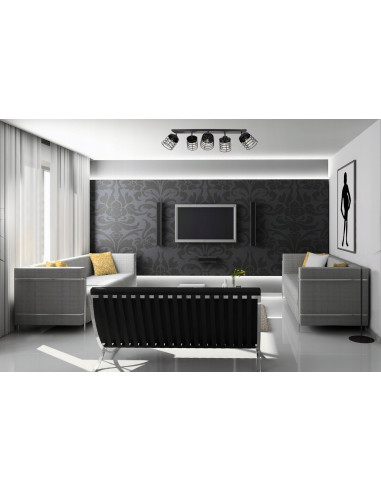 Lampa sufitowa RASTI 5-punktowa w stylu loftowym, metalowy klosz, biało-czarna do pokoju młodzieżowego i innych wnętrz.