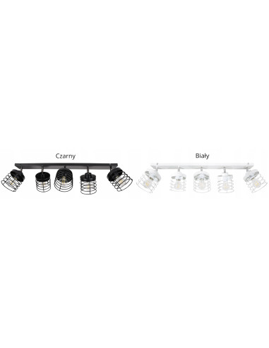 Lampa sufitowa RASTI 5-punktowa w stylu loftowym, metalowy klosz, biało-czarna do pokoju młodzieżowego i innych wnętrz.