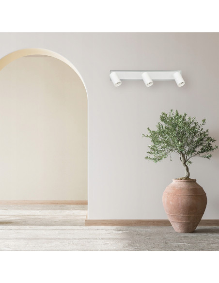 Reflektor sufitowy LED Parma 3-punktowy z wymiennymi obręczami, biały metal, zmienna barwa światła, nowoczesny styl