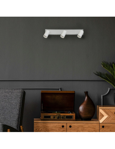 Reflektor sufitowy LED Parma 3-punktowy z wymiennymi obręczami, biały metal, zmienna barwa światła, nowoczesny styl