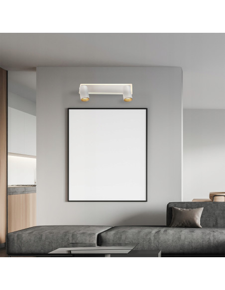 Reflektor sufitowy Parma 2 z regulowanymi punktami świetlnymi GU10 w białym i złotym wykończeniu do nowoczesnych wnętrz