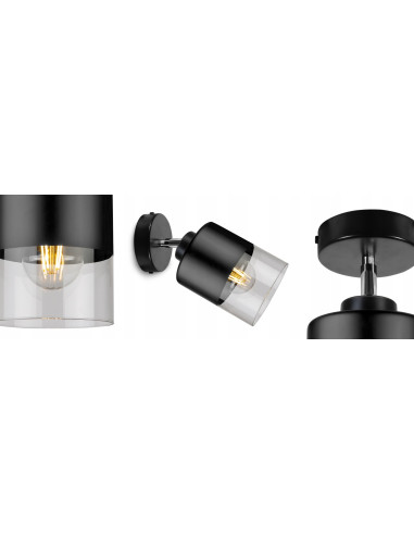 Reflektor sufitowy ROMA - czarno-przezroczysty, regulowany, nowoczesne oświetlenie do eleganckich wnętrz