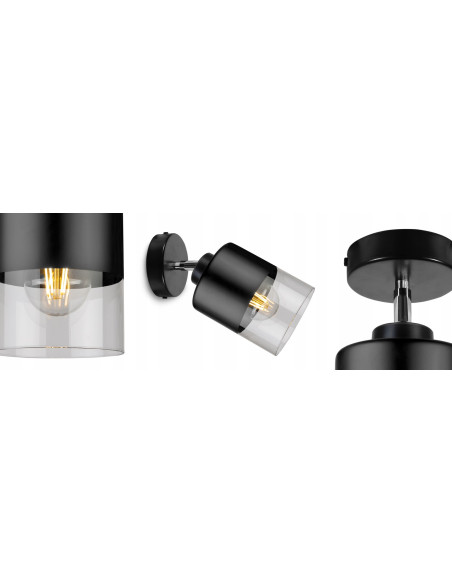 Reflektor sufitowy ROMA - czarno-przezroczysty, regulowany, nowoczesne oświetlenie do eleganckich wnętrz