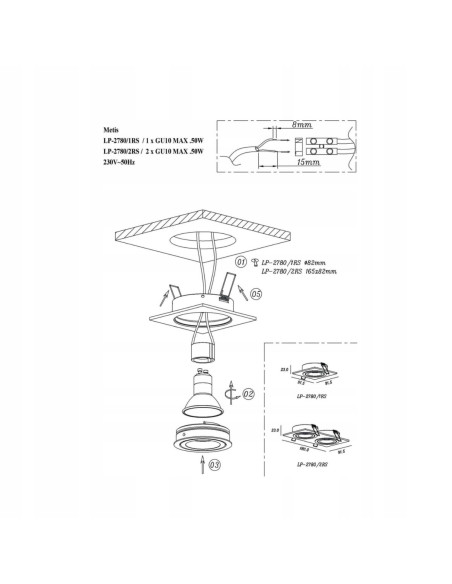 Lampka podtynkowa Metis – nowoczesne kwadratowe oświetlenie z regulacją kąta padania światła do salonu i kuchni