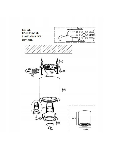 Reflektor sufitowy Faro XL IP65 - nowoczesne oświetlenie łazienkowe GU10 w białej metalowej obudowie, 1 punkt, 50W