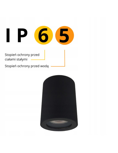 Lampka sufitowa Faro BL do łazienki, IP65, czarna, GU10, 50W - nowoczesne oświetlenie odporne na wilgoć.