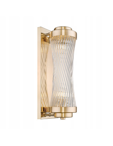 Kinkiet SERGIO - złoty glamour z szklanym cylindrem do eleganckich wnętrz i nowoczesnych sypialni