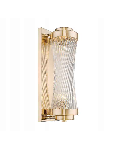 Kinkiet SERGIO - złoty glamour z szklanym cylindrem do eleganckich wnętrz i nowoczesnych sypialni