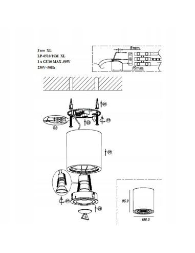 Lampka sufitowa Faro BL do łazienki, IP65, czarna, GU10, 50W - nowoczesne oświetlenie odporne na wilgoć.