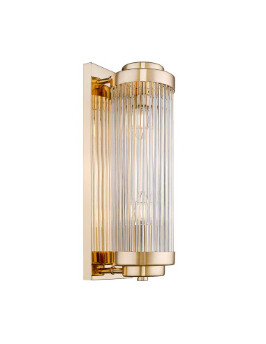 Kinkiet SERGIO - złoty glamour z szklanym cylindrem do eleganckich wnętrz i nowoczesnych sypialni