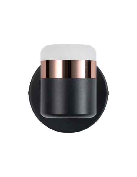 Elegancki kinkiet POCCO w czerni z miedzianym pierścieniem LED - nowoczesna lampa ścienna do stylowych wnętrz.