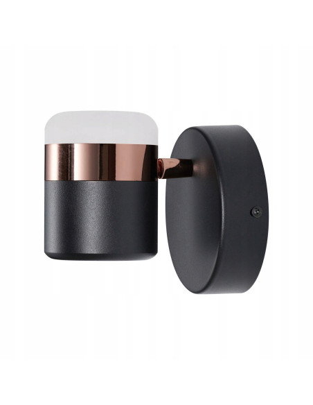 Elegancki kinkiet POCCO w czerni z miedzianym pierścieniem LED - nowoczesna lampa ścienna do stylowych wnętrz.