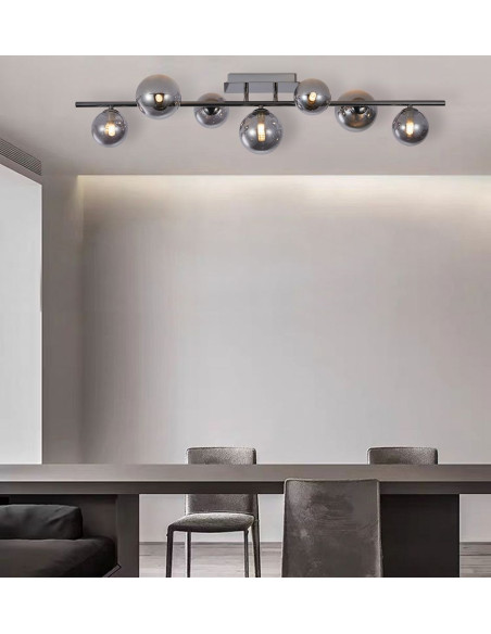Lampa sufitowa AVIANO SEVILLA G9, nowoczesny plafon z szklanymi kloszami, czarny chrom, 7 punktów światła, elegancki design