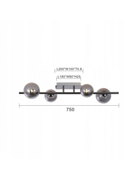 Lampa sufitowa Sevilla - nowoczesny półplafon z 4 kulistymi kloszami w czarnym chromie do eleganckich wnętrz
