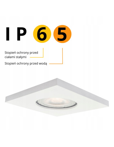 Kwadratowe, wodoodporne oświetlenie sufitowe IP65 Lagos 50W GU10, energooszczędne, metalowe, białe do łazienek i kuchni