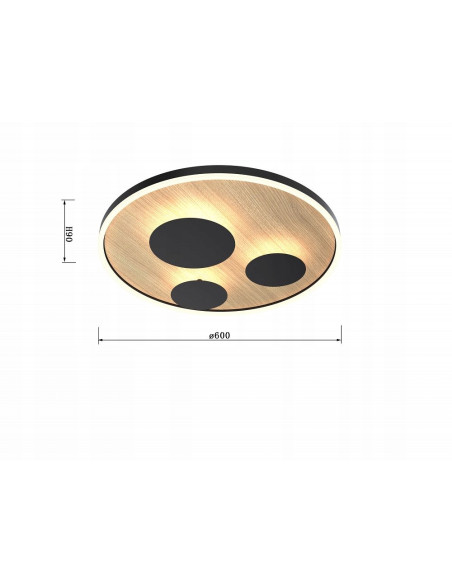 Nowoczesna lampa sufitowa okrągła REIMS z imitacją drewna, czarna, zintegrowane LED, 4 źródła światła, 40W