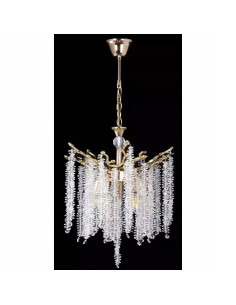 Elegancki złoty żyrandol z kryształowymi zwisami do luksusowych wnętrz - idealny do salonu i jadalni